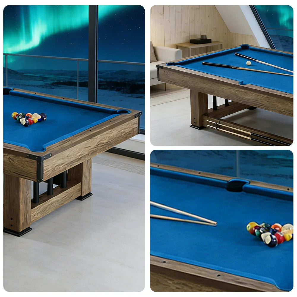 CUETIQ 9FT Pool Table Professional Billiard Table MDF Wood Construction Built-in Cue Rack Home Game Set Wood Finish - Blue