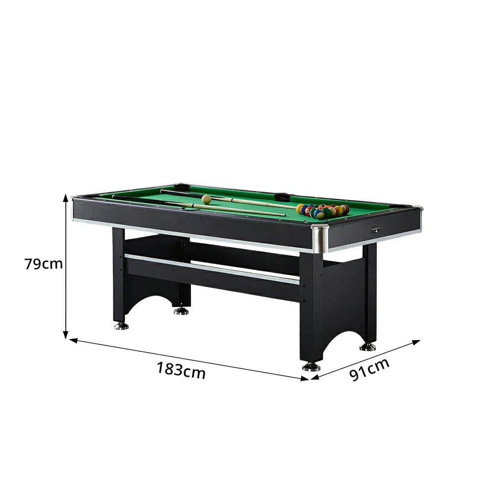 CUETIQ 6FT Classic Billiard Table with Green Felt and Non-Foldable Frame for Game Room - Black