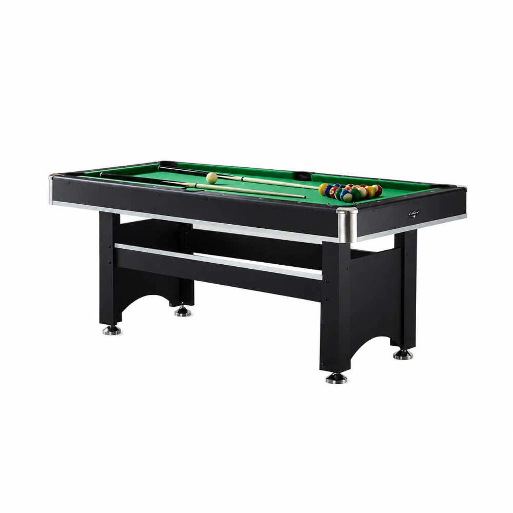 CUETIQ 6FT Classic Billiard Table with Green Felt and Non-Foldable Frame for Game Room - Black
