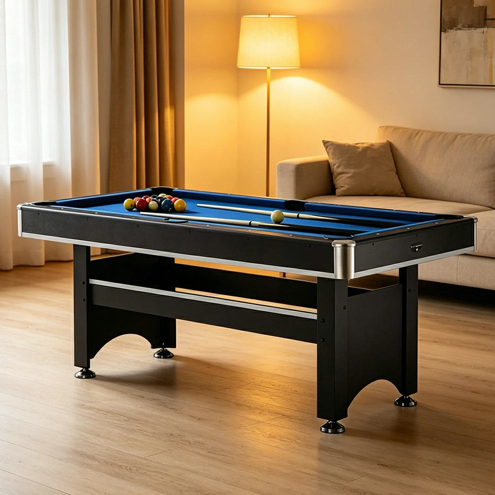 CUETIQ 6FT Classic Billiard Table with Green Felt and Non-Foldable Frame for Game Room - Blue