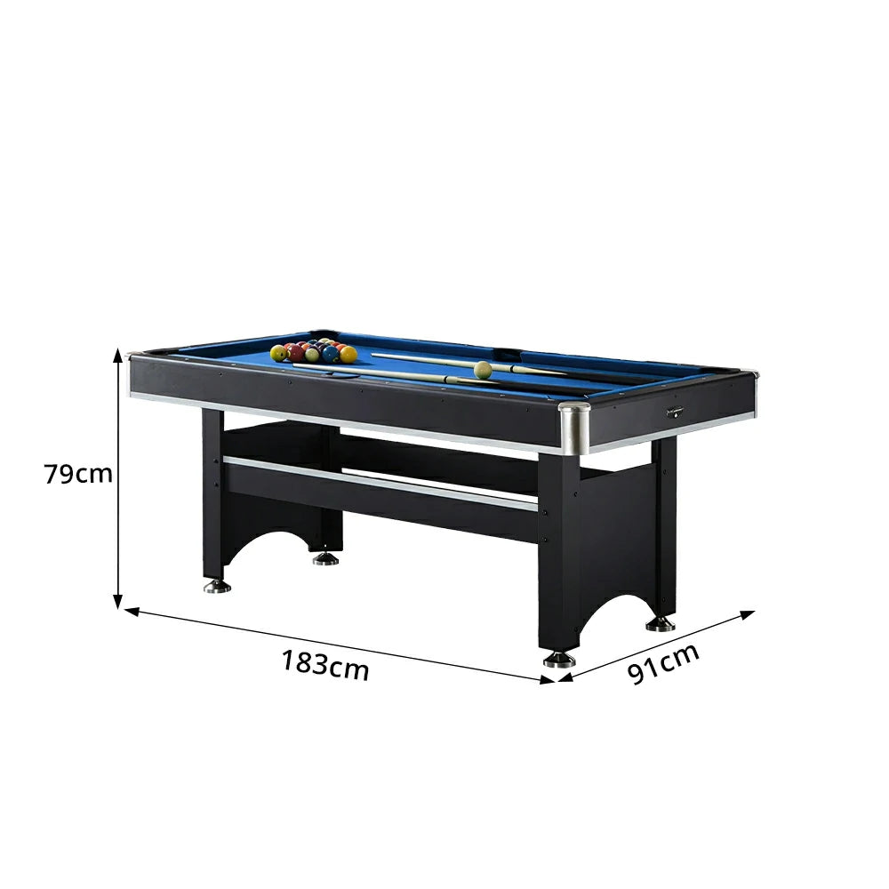 CUETIQ 6FT Classic Billiard Table with Green Felt and Non-Foldable Frame for Game Room - Blue