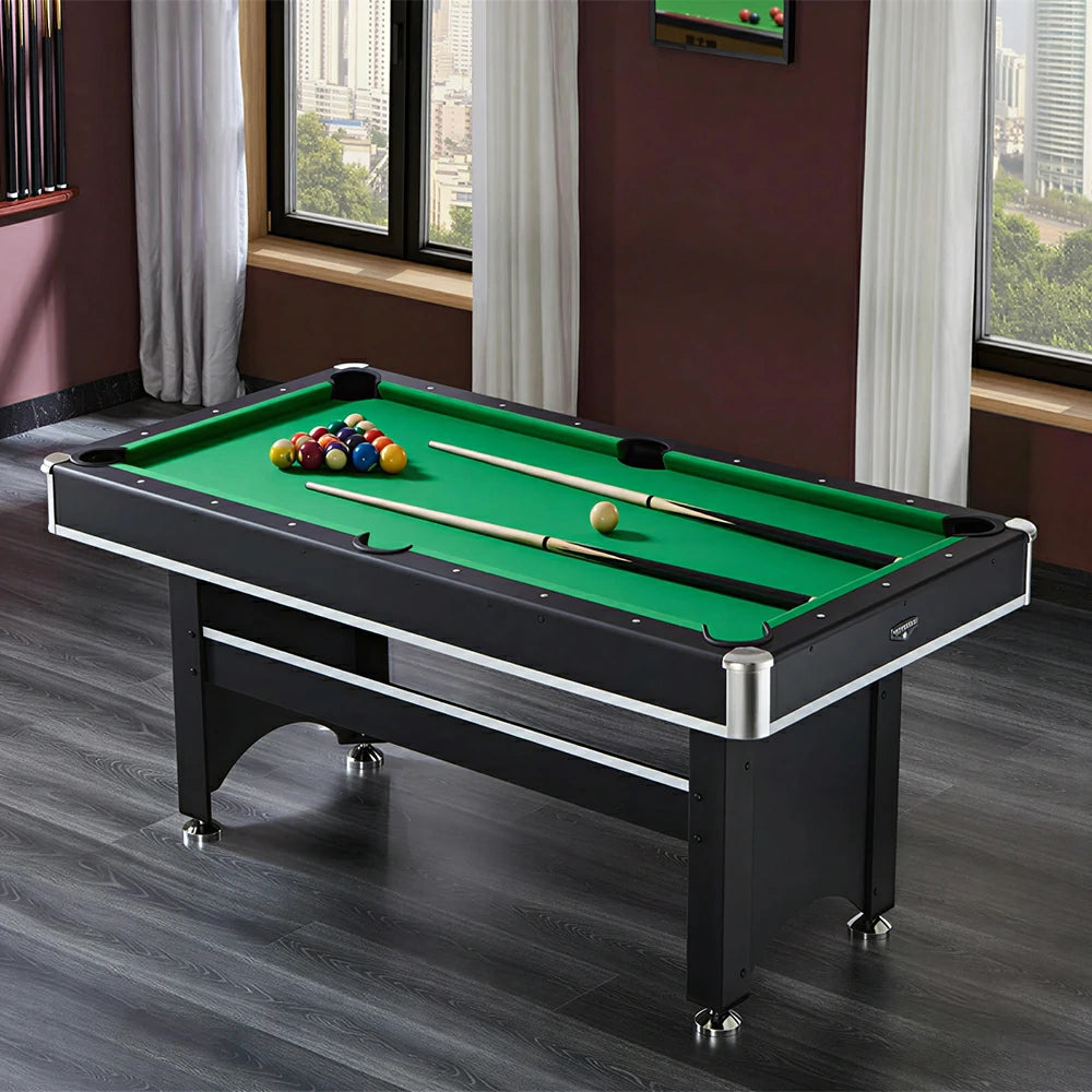 CUETIQ 6FT 3-in-1 Billiard Table with Table Tennis Top and Green Felt for Game Room - Black