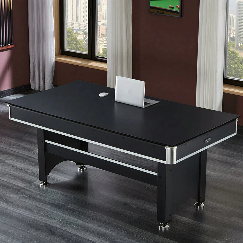 CUETIQ 6FT 3-in-1 Billiard Table with Table Tennis Top and Green Felt for Game Room - Black