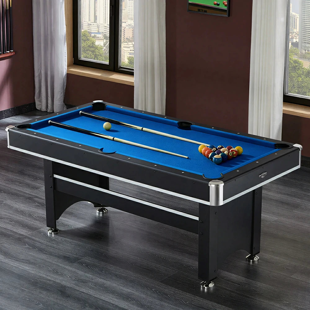 CUETIQ 6FT 3-in-1 Billiard Table with Table Tennis Top and Green Felt for Game Room - Blue