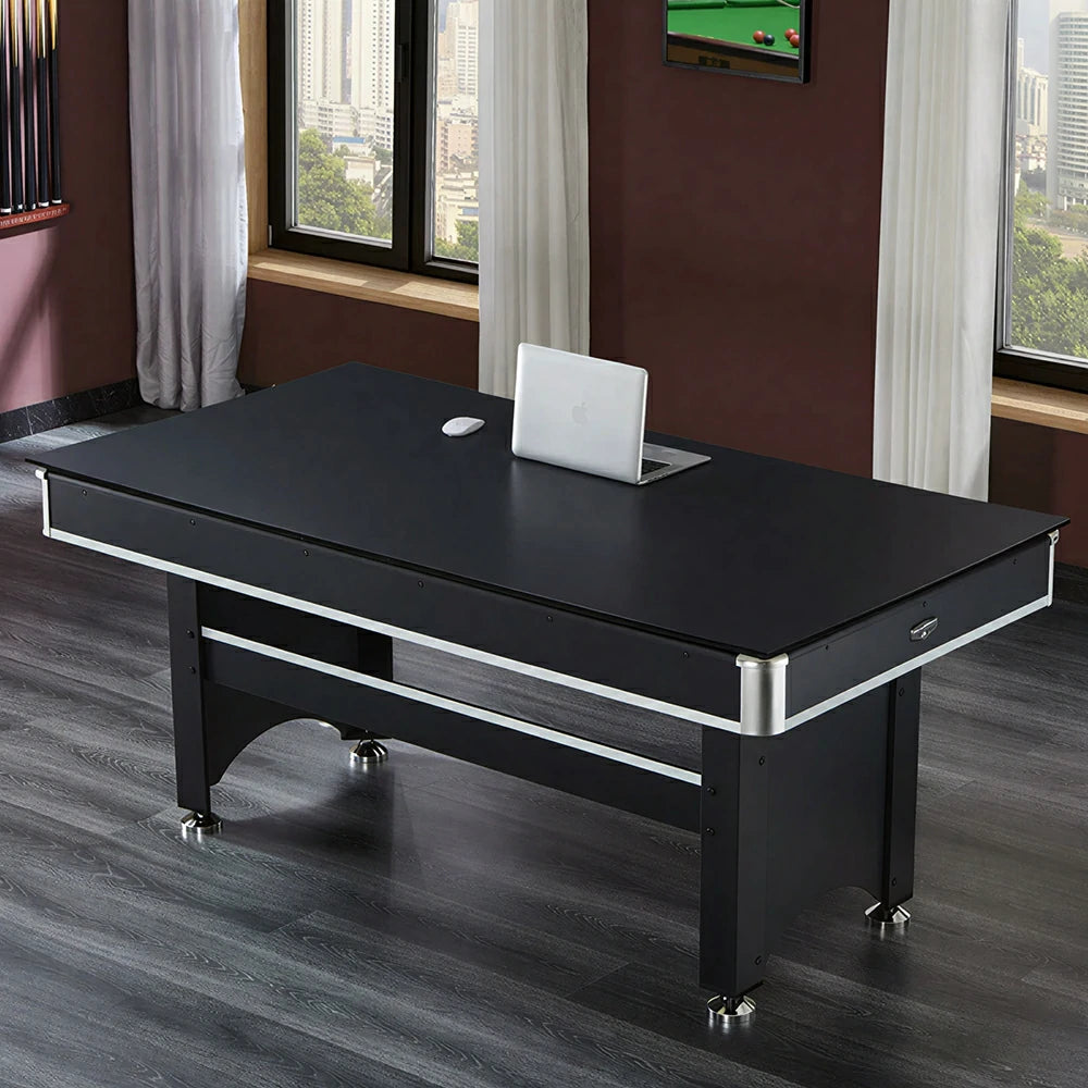 CUETIQ 6FT 3-in-1 Billiard Table with Table Tennis Top and Green Felt for Game Room - Blue