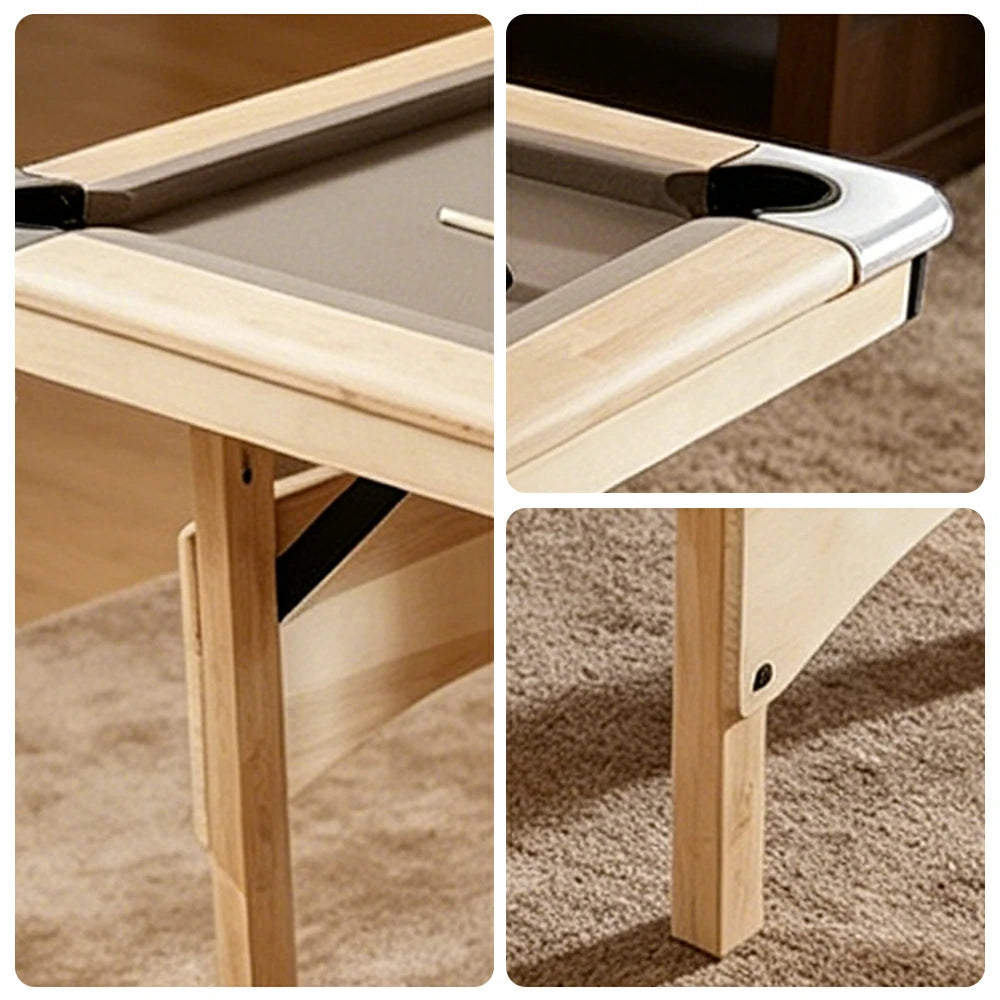 CUETIQ 1.93M Foldable Solid Wood Billiard Table with Grey Felt for Home Game Room - Natural