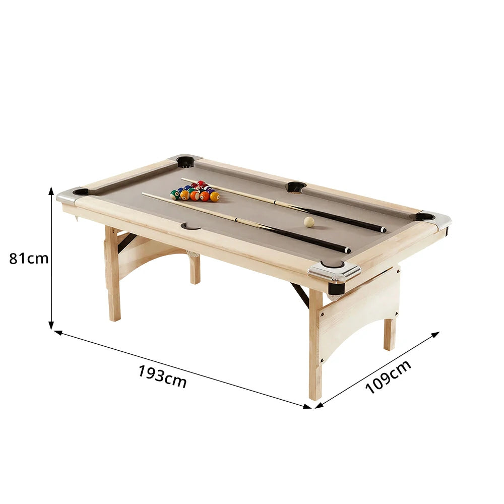 CUETIQ 1.93M Foldable Solid Wood Billiard Table with Grey Felt for Home Game Room - Natural