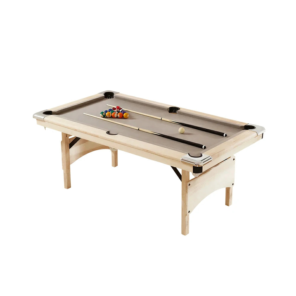CUETIQ 1.93M Foldable Solid Wood Billiard Table with Grey Felt for Home Game Room - Natural