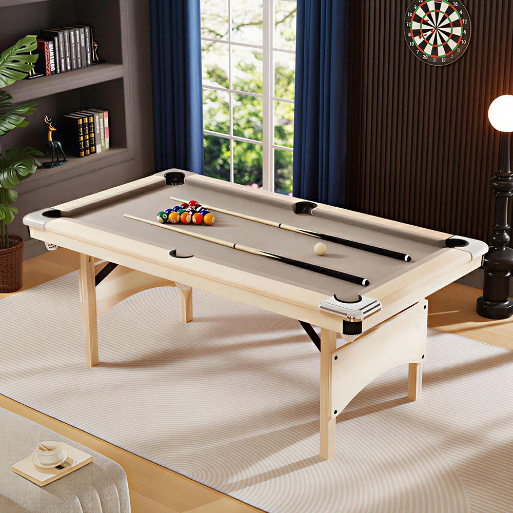 CUETIQ 1.93M 3-in-1 Foldable Solid Wood Billiard Table with Table Tennis Top - Natural
