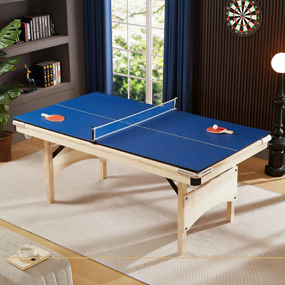CUETIQ 1.93M 3-in-1 Foldable Solid Wood Billiard Table with Table Tennis Top - Natural