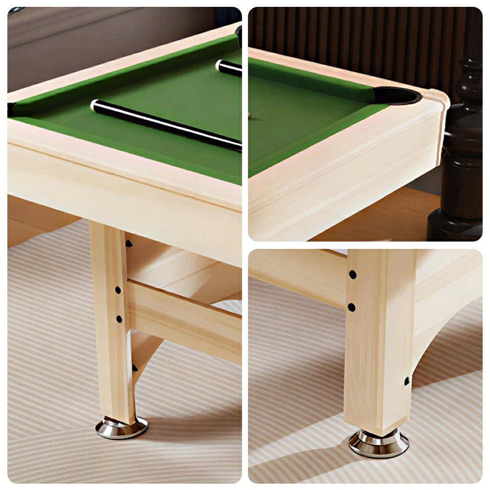 CUETIQ 1.93M Solid Wood Billiard Table with Green Felt for Home Game Room - Natural