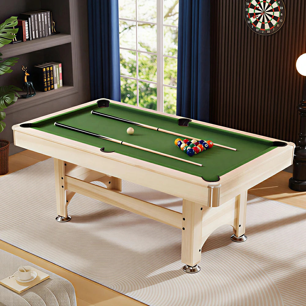 CUETIQ 1.93M 3-in-1 Solid Wood Billiard Table with Table Tennis Top for Game Room - Natural