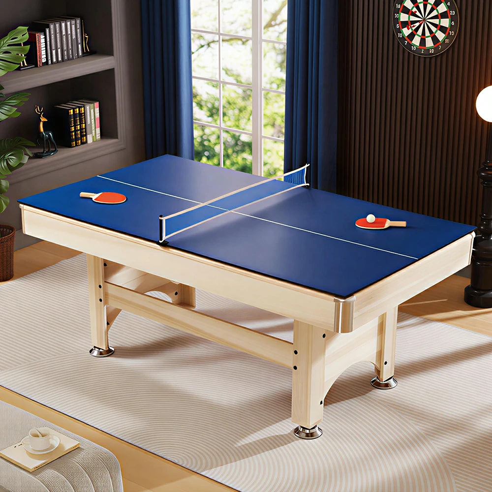 CUETIQ 1.93M 3-in-1 Solid Wood Billiard Table with Table Tennis Top for Game Room - Natural