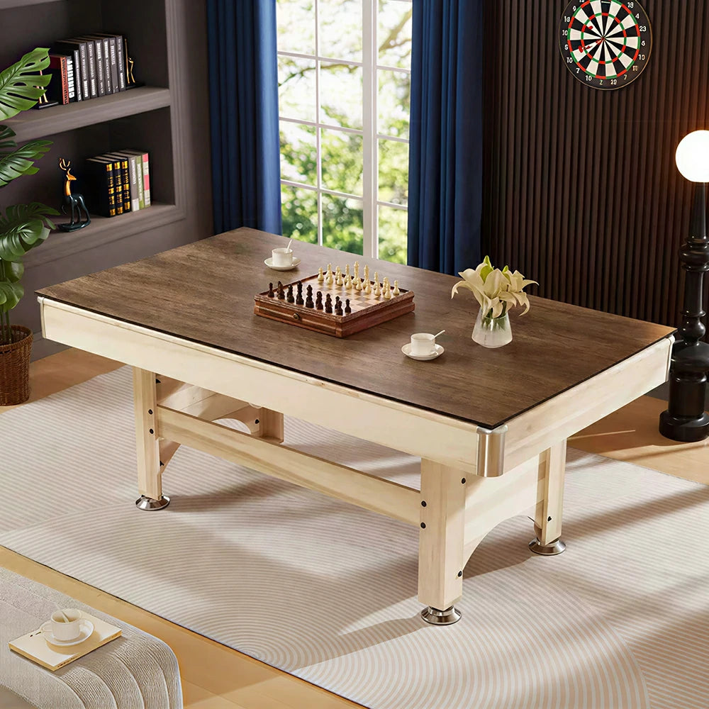 CUETIQ 1.93M 3-in-1 Solid Wood Billiard Table with Table Tennis Top for Game Room - Natural