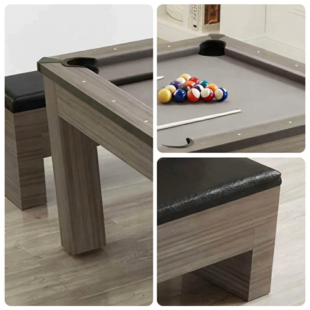 CUETIQ 7FT 3-in-1 MDF Billiard Dining Table with Storage Benches for Home - Grey