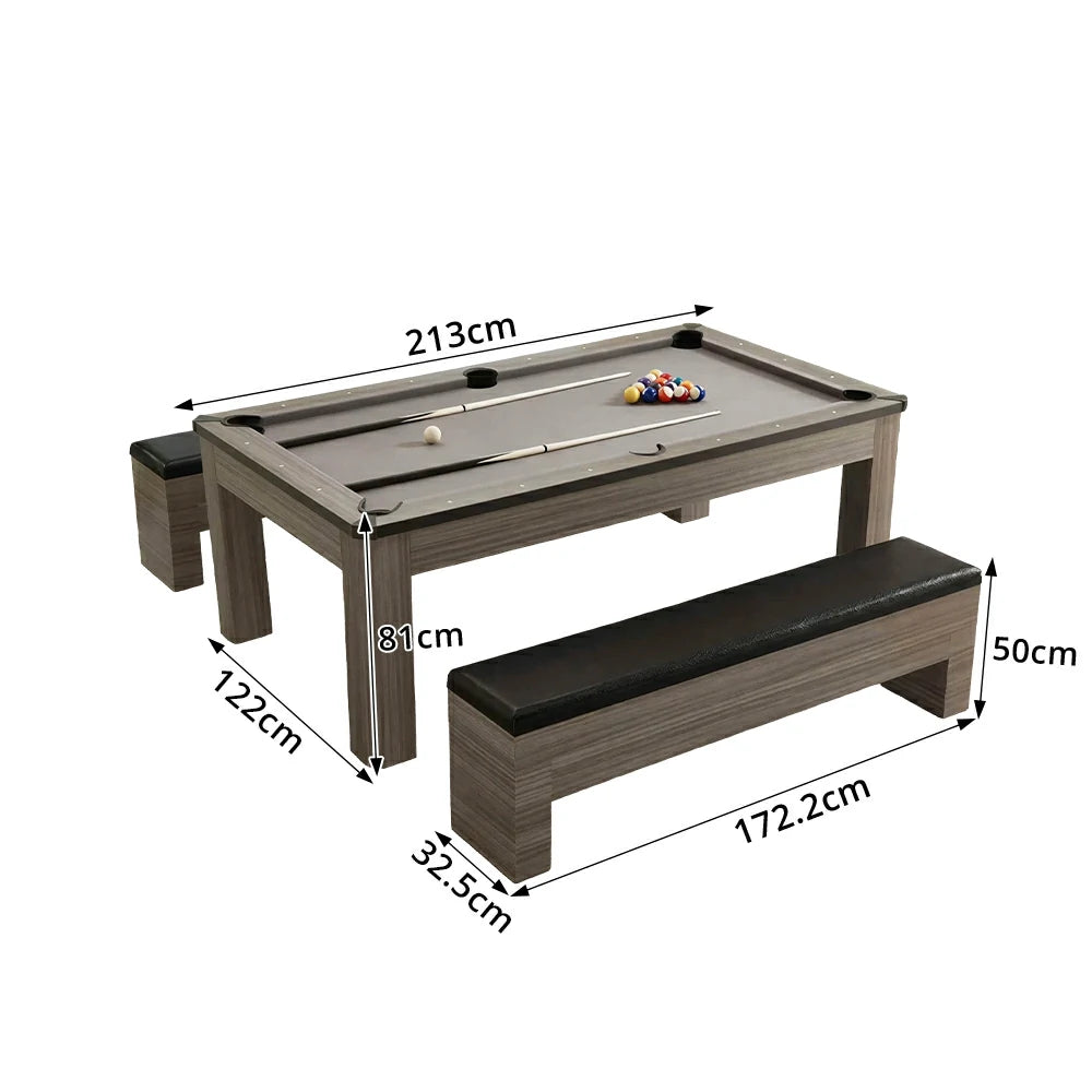 CUETIQ 7FT 3-in-1 MDF Billiard Dining Table with Storage Benches for Home - Grey