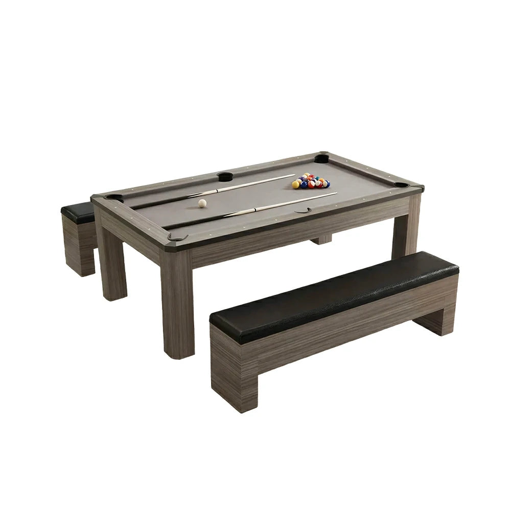 CUETIQ 7FT 3-in-1 MDF Billiard Dining Table with Storage Benches for Home - Grey