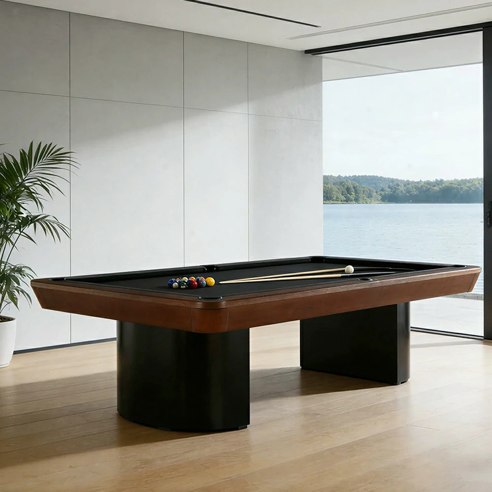 CUETIQ 7/8/9FT Solid Wood Billiard Table with Marble Base and Twin Pedestal Legs - Walnut Black