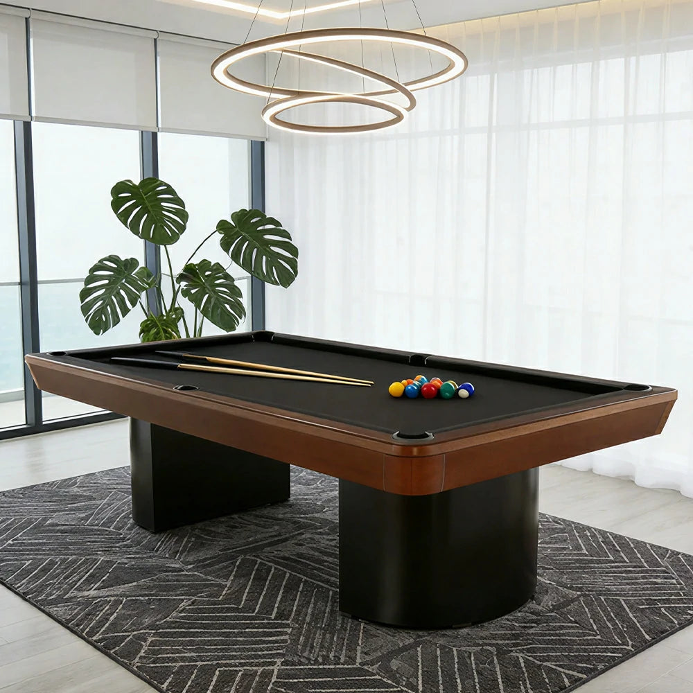 CUETIQ 7/8/9FT Solid Wood Billiard Table with Marble Base and Twin Pedestal Legs - Walnut Black