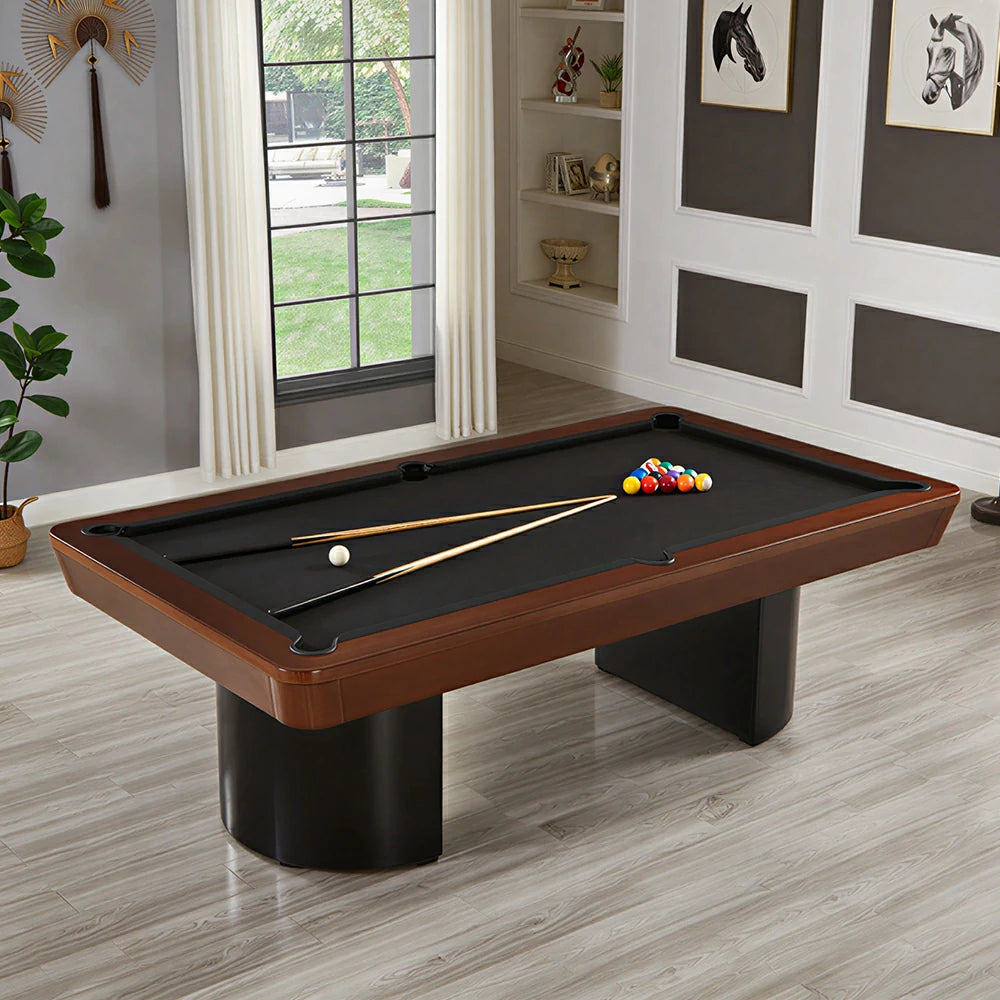 CUETIQ 7/8/9FT Solid Wood Billiard Table with Marble Base and Twin Pedestal Legs - Walnut Black