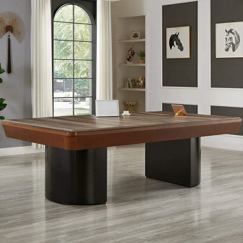 CUETIQ 7/8/9FT 3-in-1 Solid Wood Billiard Table with Marble Base and Twin Pedestal Legs - Walnut Black