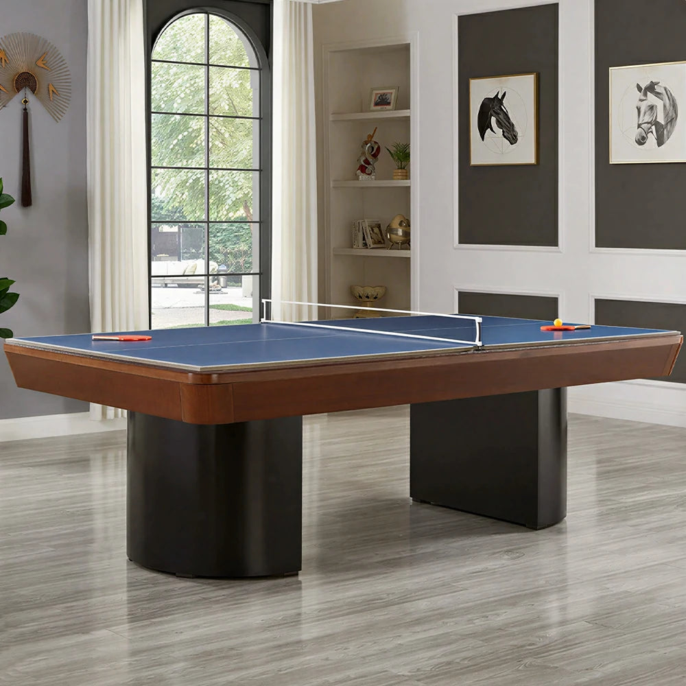 CUETIQ 7/8/9FT 3-in-1 Solid Wood Billiard Table with Marble Base and Twin Pedestal Legs - Walnut Black