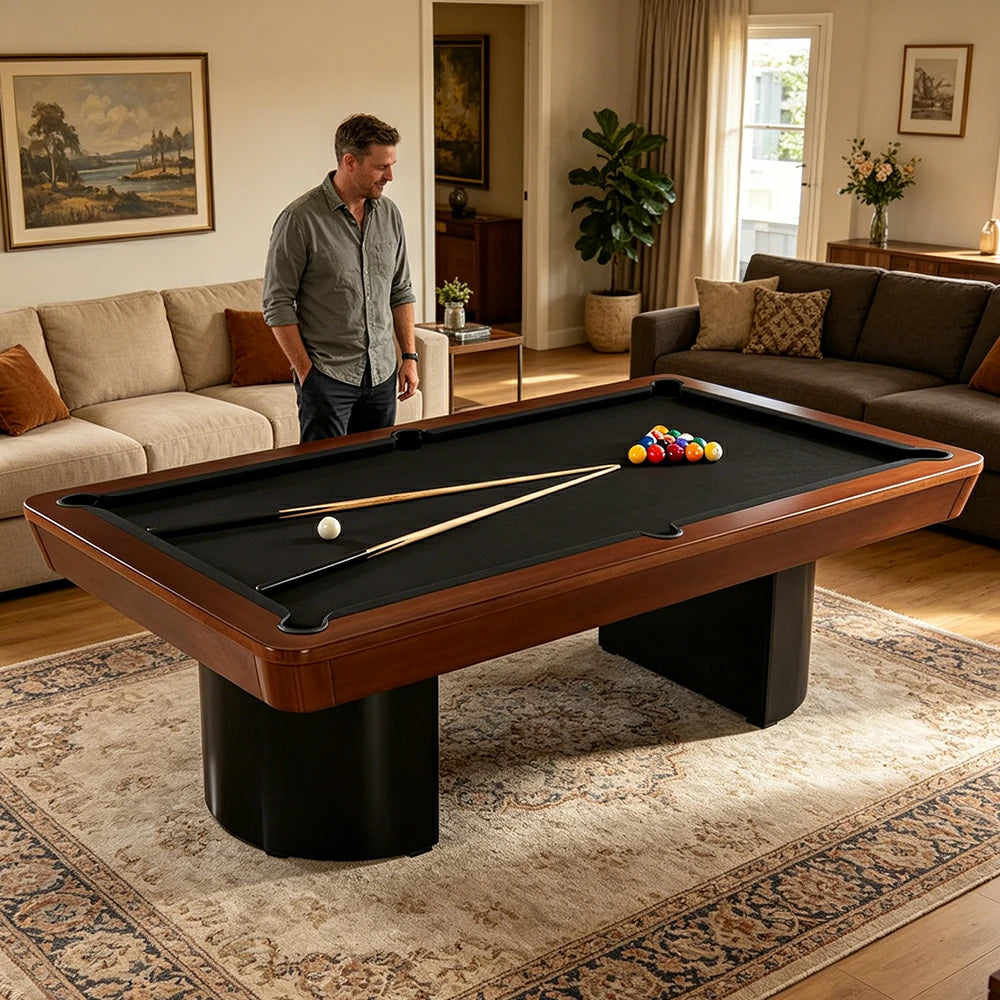 CUETIQ 7/8/9FT 3-in-1 Solid Wood Billiard Table with Marble Base and Twin Pedestal Legs - Walnut Black