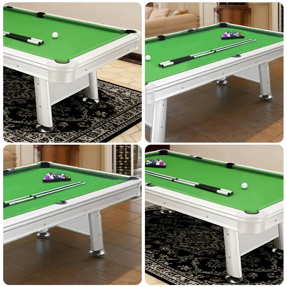 CUETIQ 8FT Outdoor Waterproof Pool Table - Carbon Steel Frame, Aluminium Rails, White Body, Free Accessories Package - Green