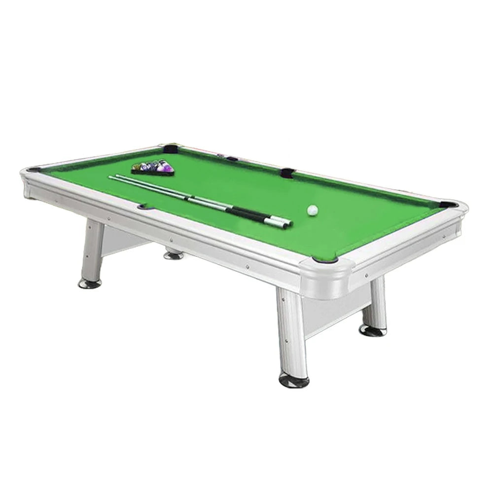 CUETIQ 8FT Outdoor Waterproof Pool Table - Carbon Steel Frame, Aluminium Rails, White Body - Green