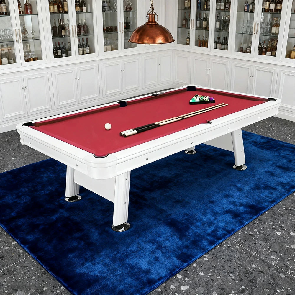 CUETIQ 8FT Outdoor Waterproof Pool Table - Carbon Steel Frame, Aluminium Rails, White Body - Red