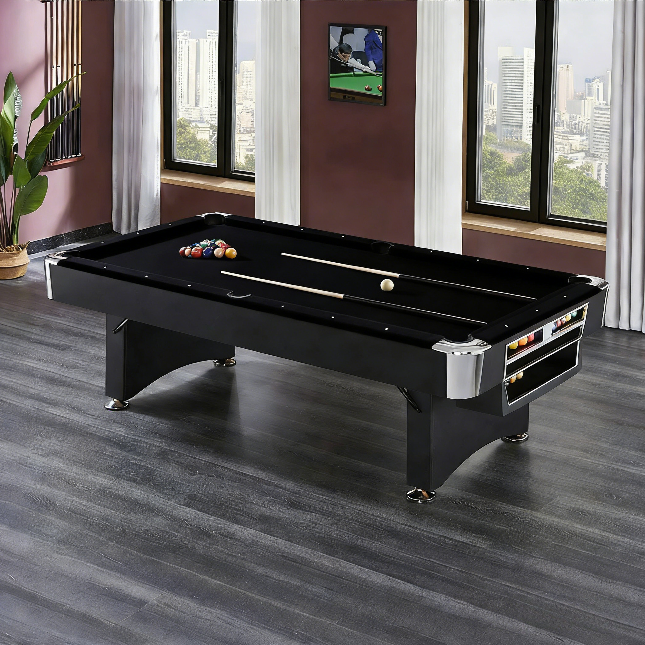 CUETIQ TE 3-IN-1 P038 7FT/8FT Foldable Green MDF Billiard Table with Free Accessories - Black