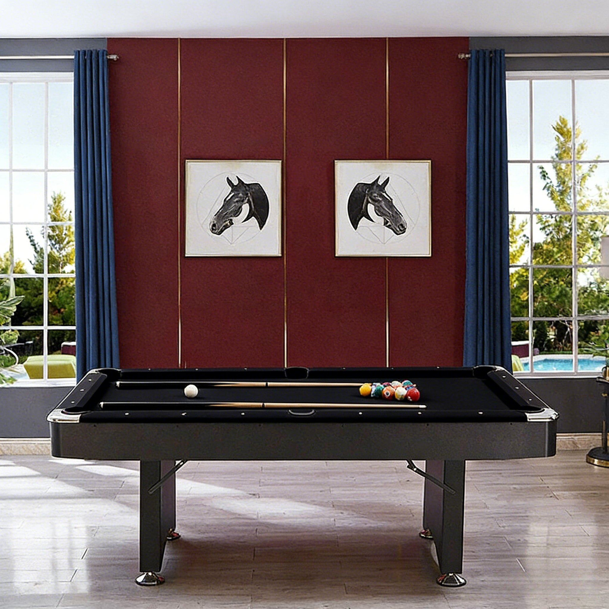 CUETIQ TE 3-IN-1 P038 7FT/8FT Foldable Green MDF Billiard Table with Free Accessories - Black