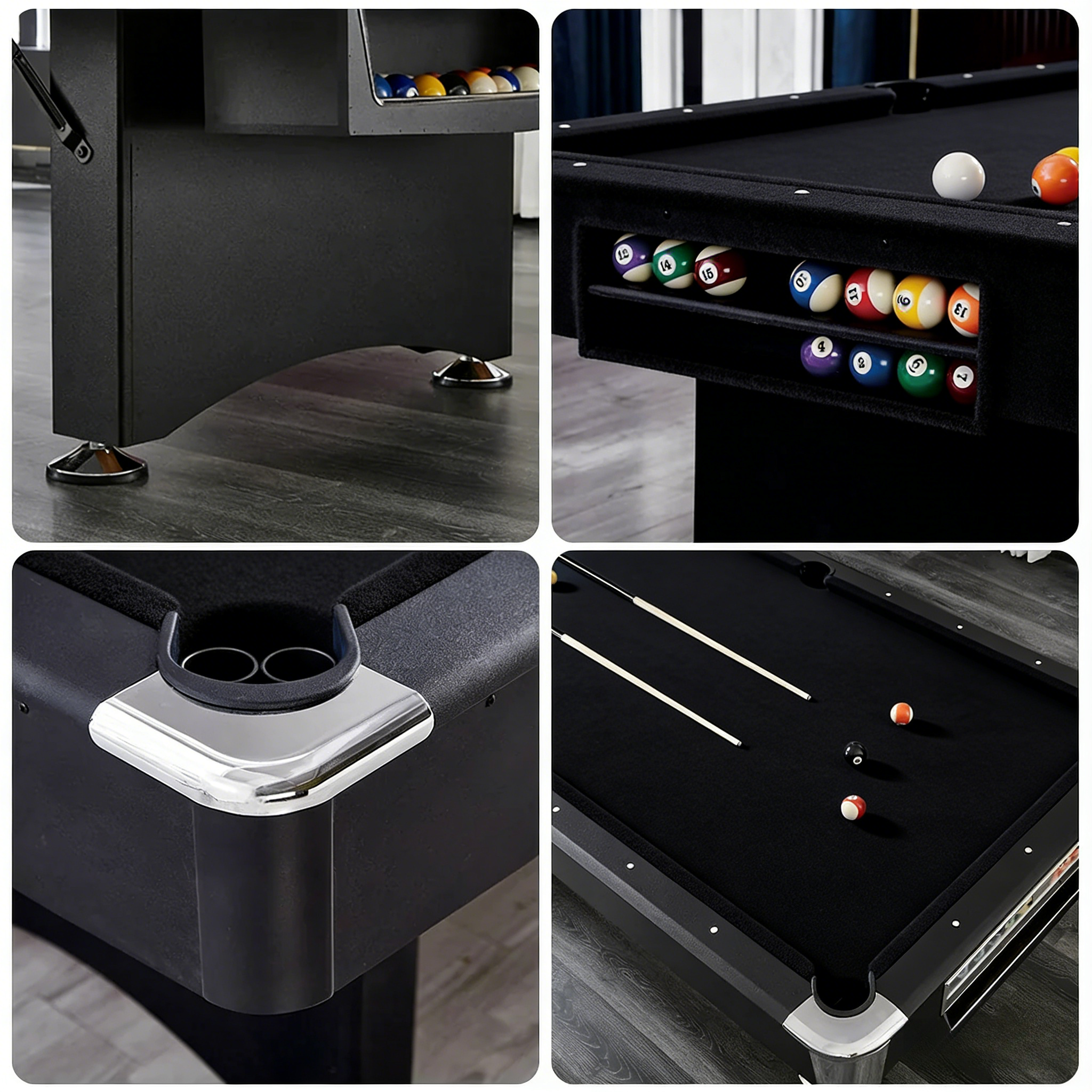 CUETIQ TE 3-IN-1 P038 7FT/8FT Foldable Green MDF Billiard Table with Free Accessories - Black