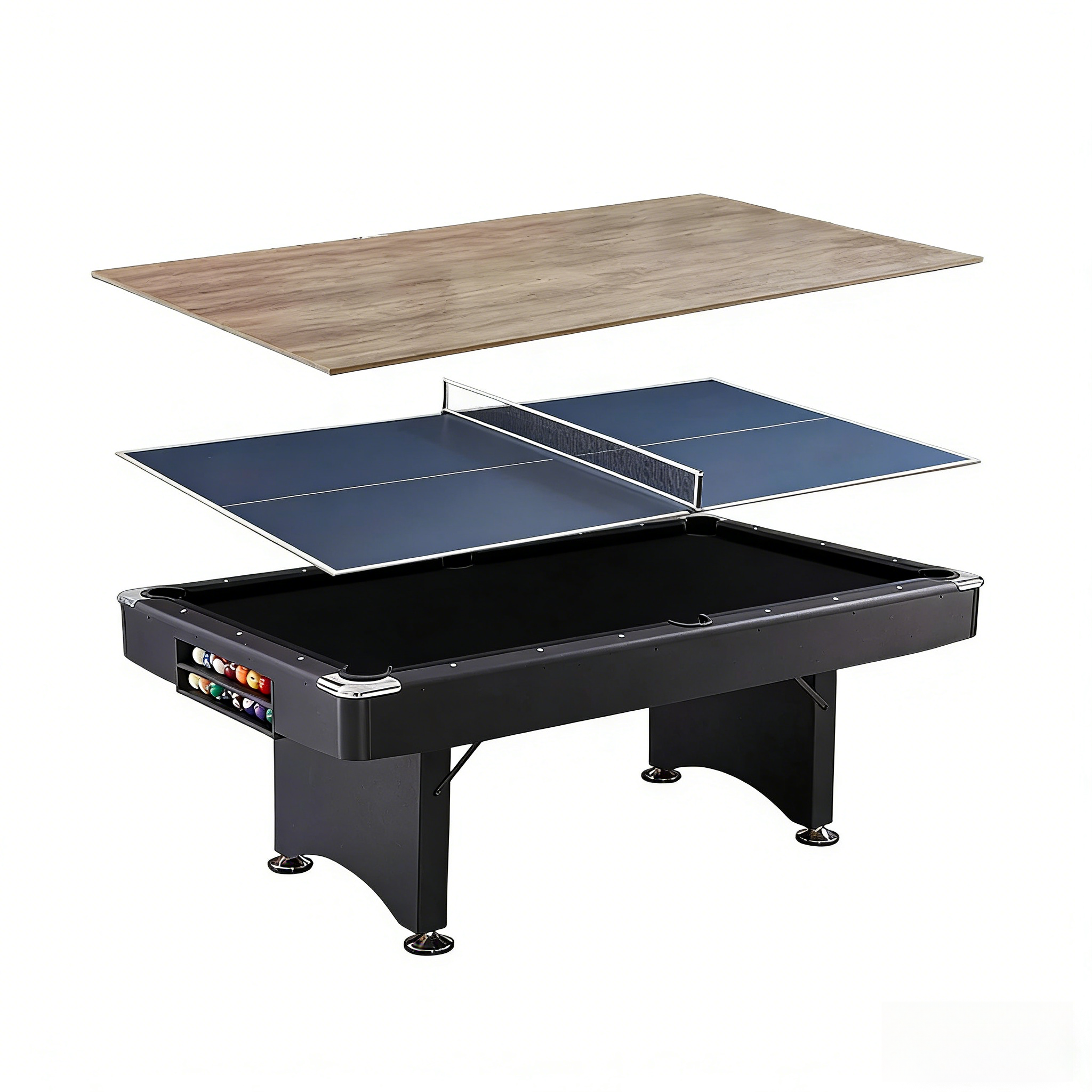 CUETIQ TE 3-IN-1 P038 7FT/8FT Foldable Green MDF Billiard Table with Free Accessories - Black