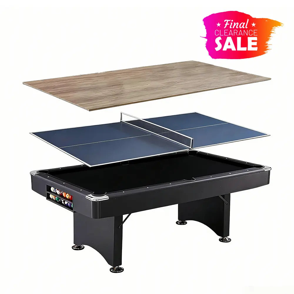 CUETIQ TE 3-IN-1 P038 7FT/8FT Foldable Green MDF Billiard Table with Free Accessories - Black