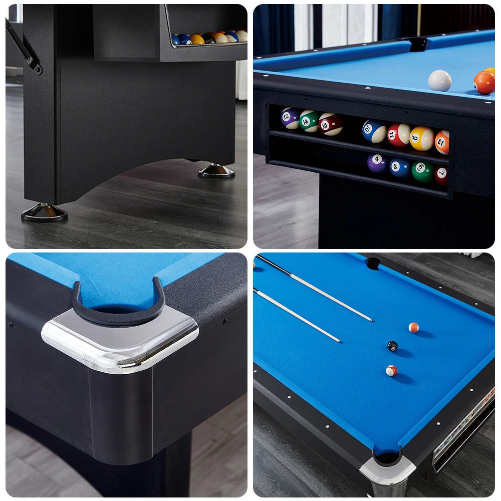 CUETIQ TE 3-IN-1 P038 7FT/8FT Foldable Green MDF Billiard Table with Free Accessories - Blue Felt