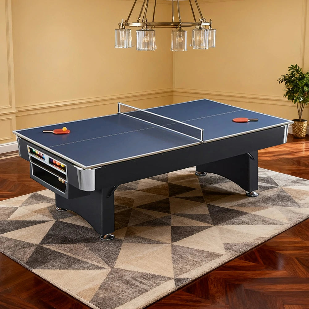 CUETIQ TE 3-IN-1 P038 7FT/8FT Foldable Green MDF Billiard Table with Free Accessories - Blue Felt