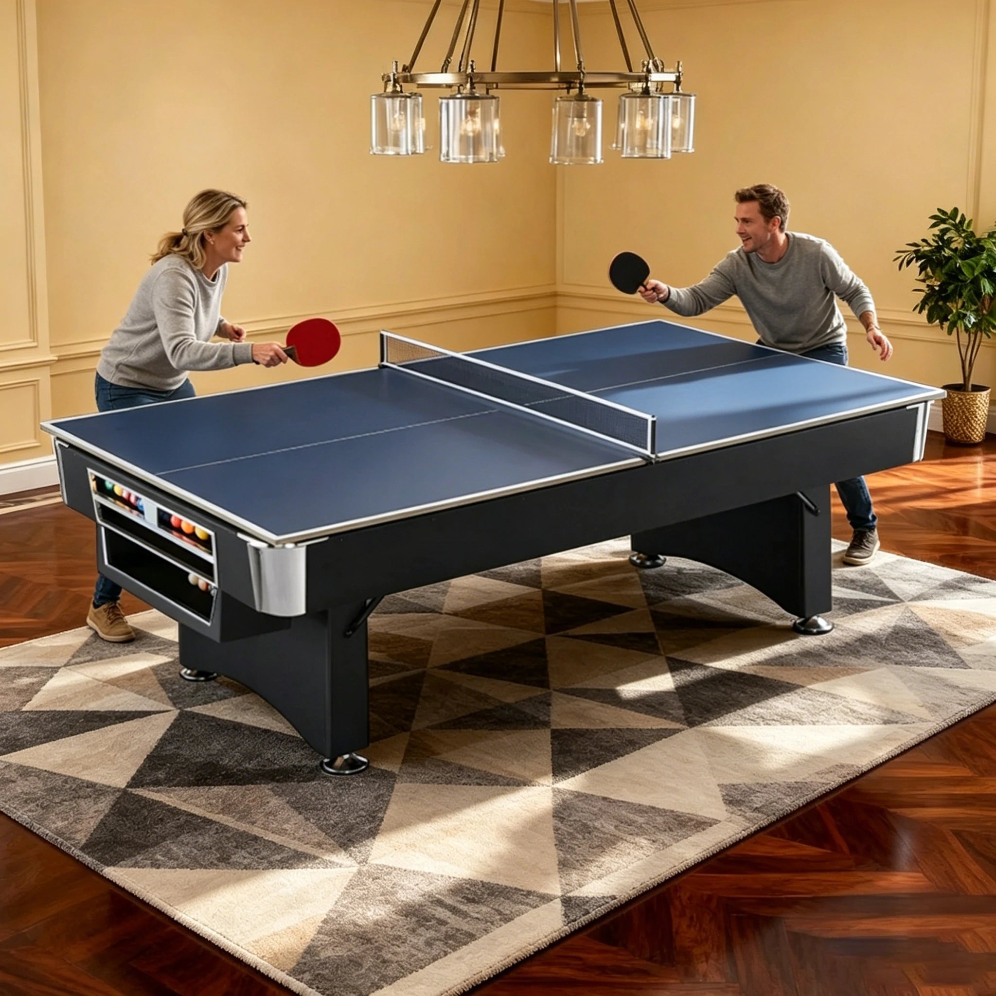 CUETIQ TE 3-IN-1 P038 7FT/8FT Foldable Green MDF Billiard Table with Free Accessories - Black