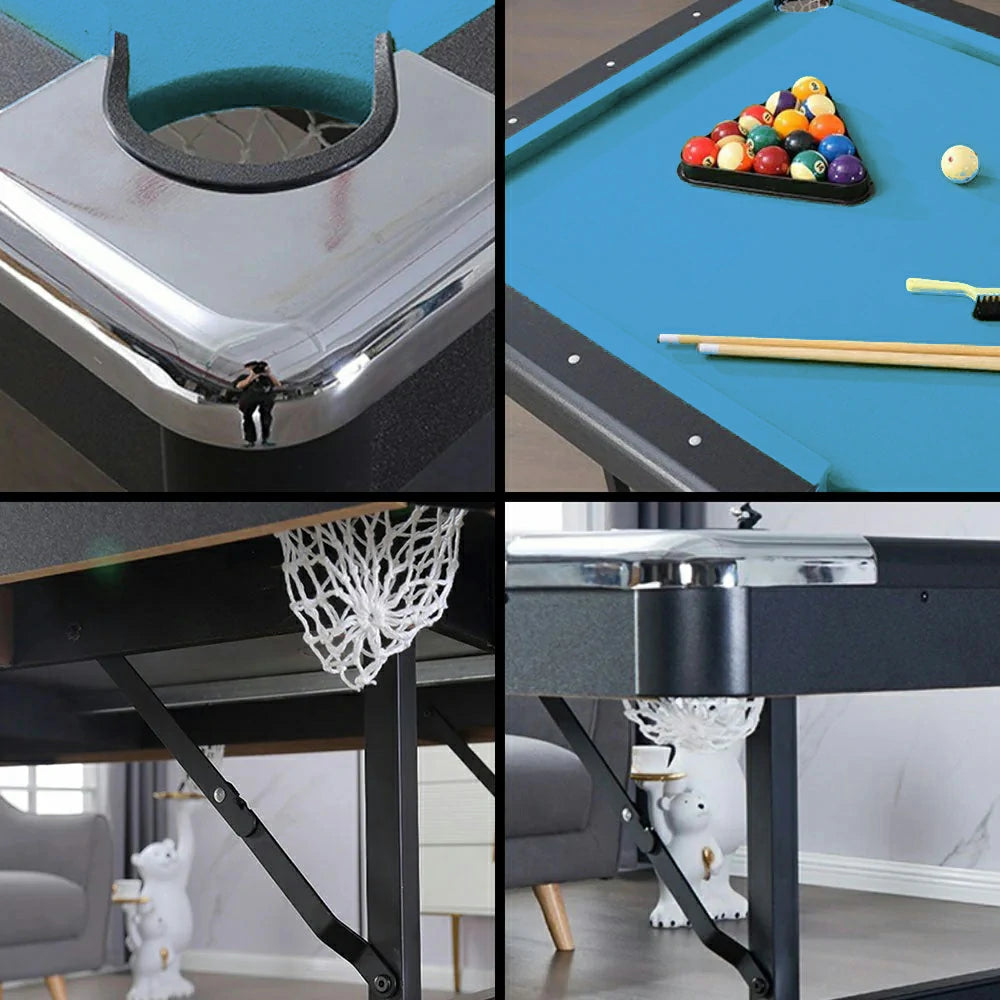 CUETIQ TEFOLD 7FT/8FT MDF Billiard Table - Foldable Design, Smooth Speed Cloth, Stable Frame, Free Accessories - Blue