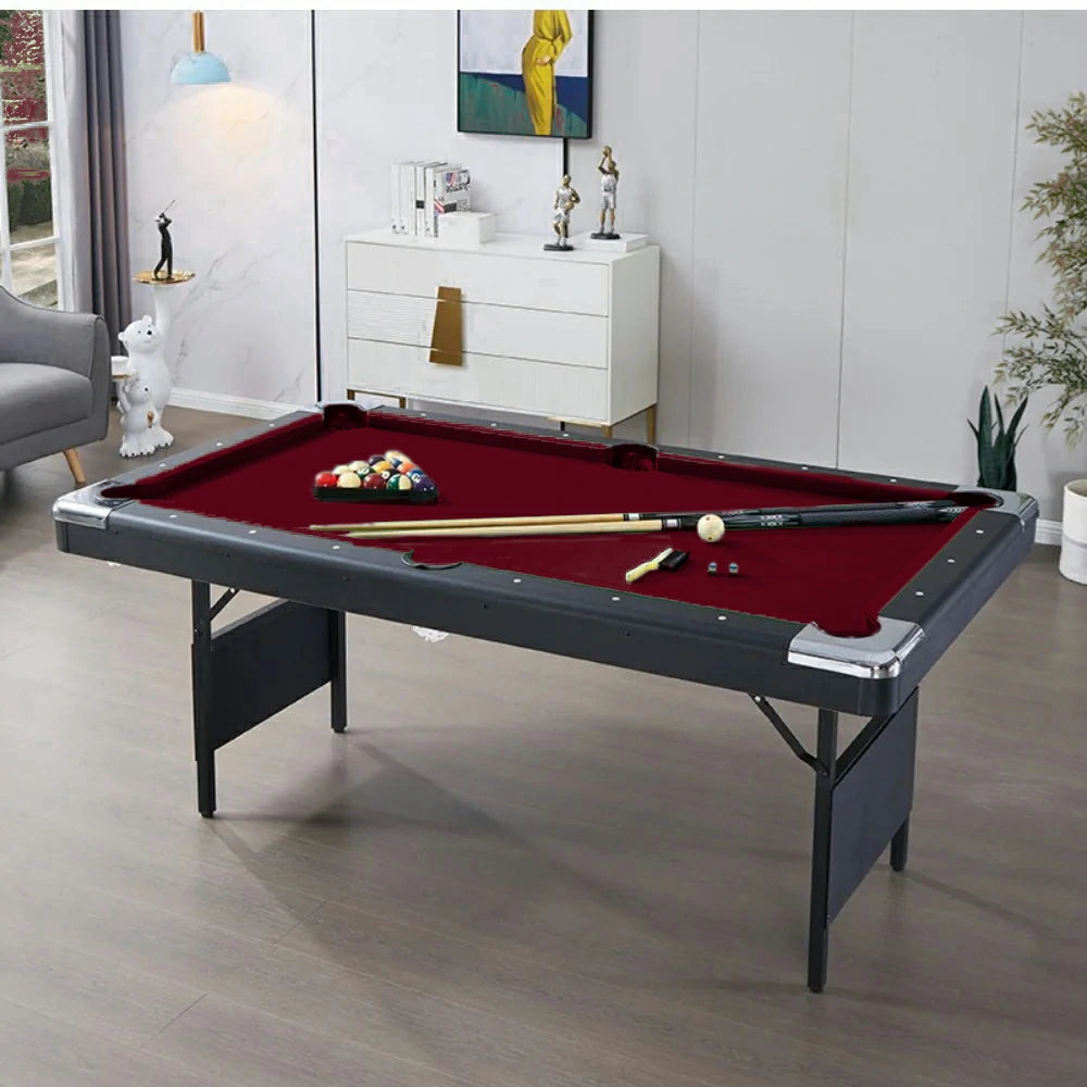 CUETIQ TEFOLD 7FT/8FT MDF Billiard Table - Foldable Design, Smooth Speed Cloth, Stable Frame, Free Accessories - Red
