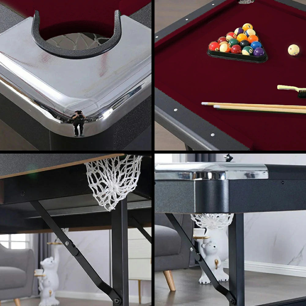 CUETIQ TEFOLD 7FT/8FT MDF Billiard Table - Foldable Design, Smooth Speed Cloth, Stable Frame, Free Accessories - Red