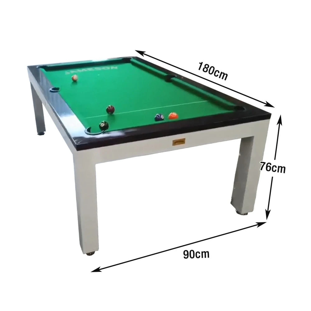 CUETIQ 6/7FT Outdoor Waterproof Pool Table Dining Top & Bench Set – Carbon Steel Frame, White & Brown Body, Free Accessories Package - Green Felt