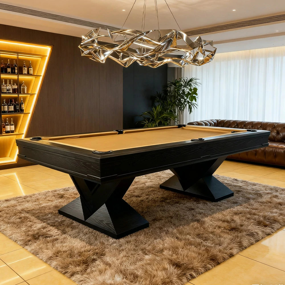 CUETIQ WY23 7FT/8FT/9FT Luxury Pool Table - Solid Wood Frame, Wool Cloth, Leather Pockets, Standing Leg Design, Premium Stability, Dining Table Top Cover