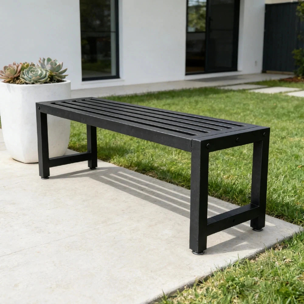 CUETIQ Outdoor Pool Table Bench - Minimalist Open Frame Metal Waterproof Outdoor Seating for Backyard Patio Games - Black