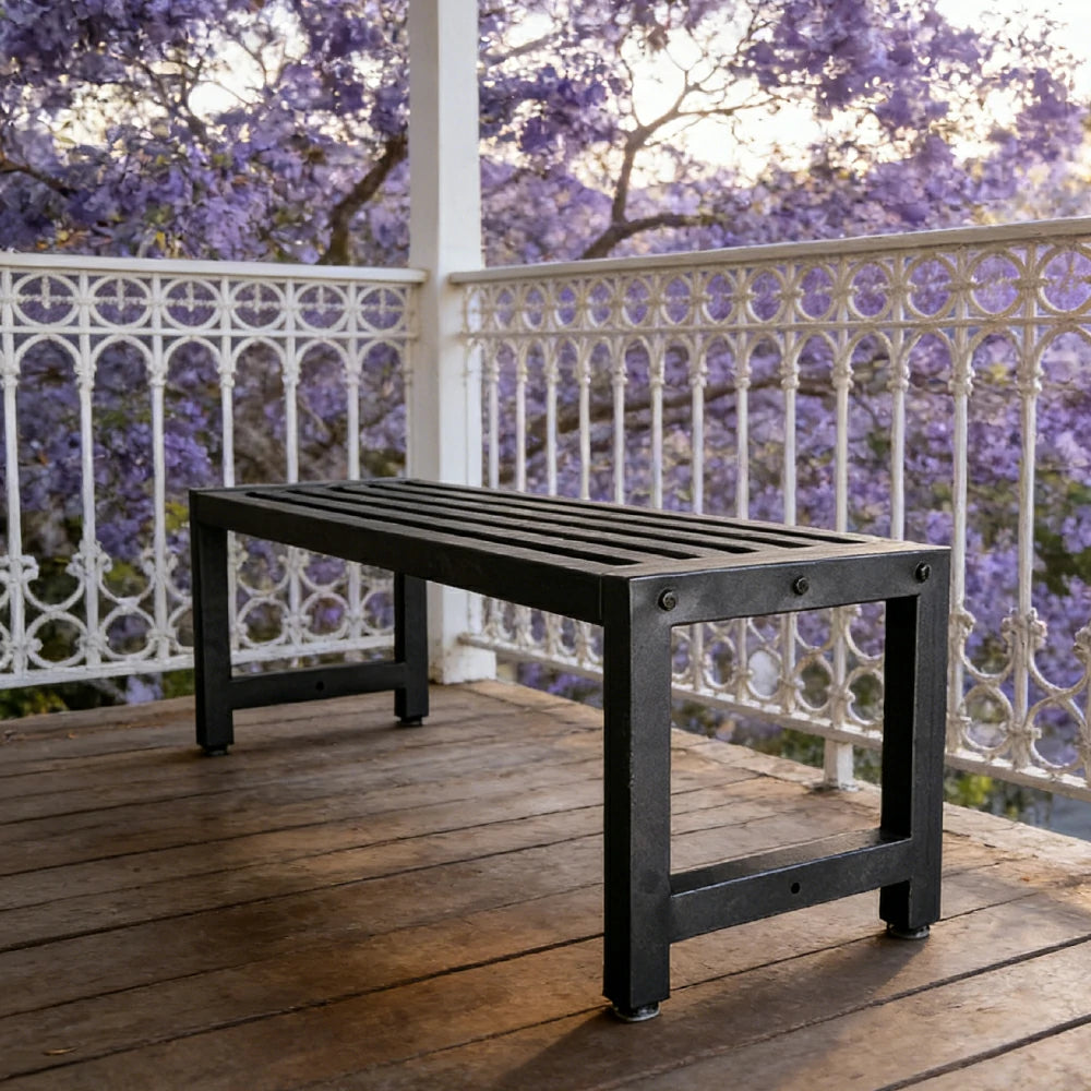 CUETIQ Outdoor Pool Table Bench - Minimalist Open Frame Metal Waterproof Outdoor Seating for Backyard Patio Games - Black