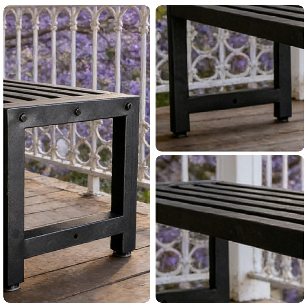 CUETIQ Outdoor Pool Table Bench - Minimalist Open Frame Metal Waterproof Outdoor Seating for Backyard Patio Games - Black