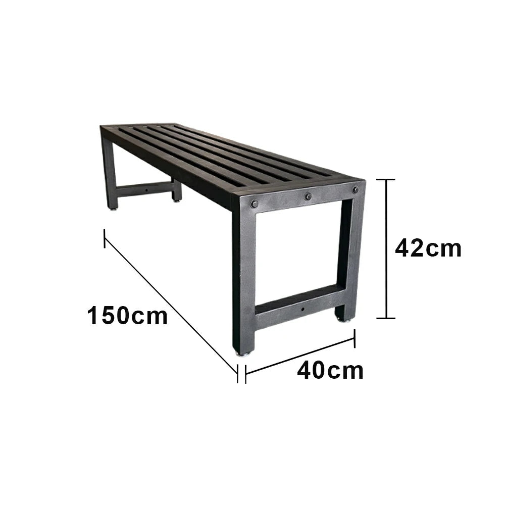 CUETIQ Outdoor Pool Table Bench - Minimalist Open Frame Metal Waterproof Outdoor Seating for Backyard Patio Games - Black