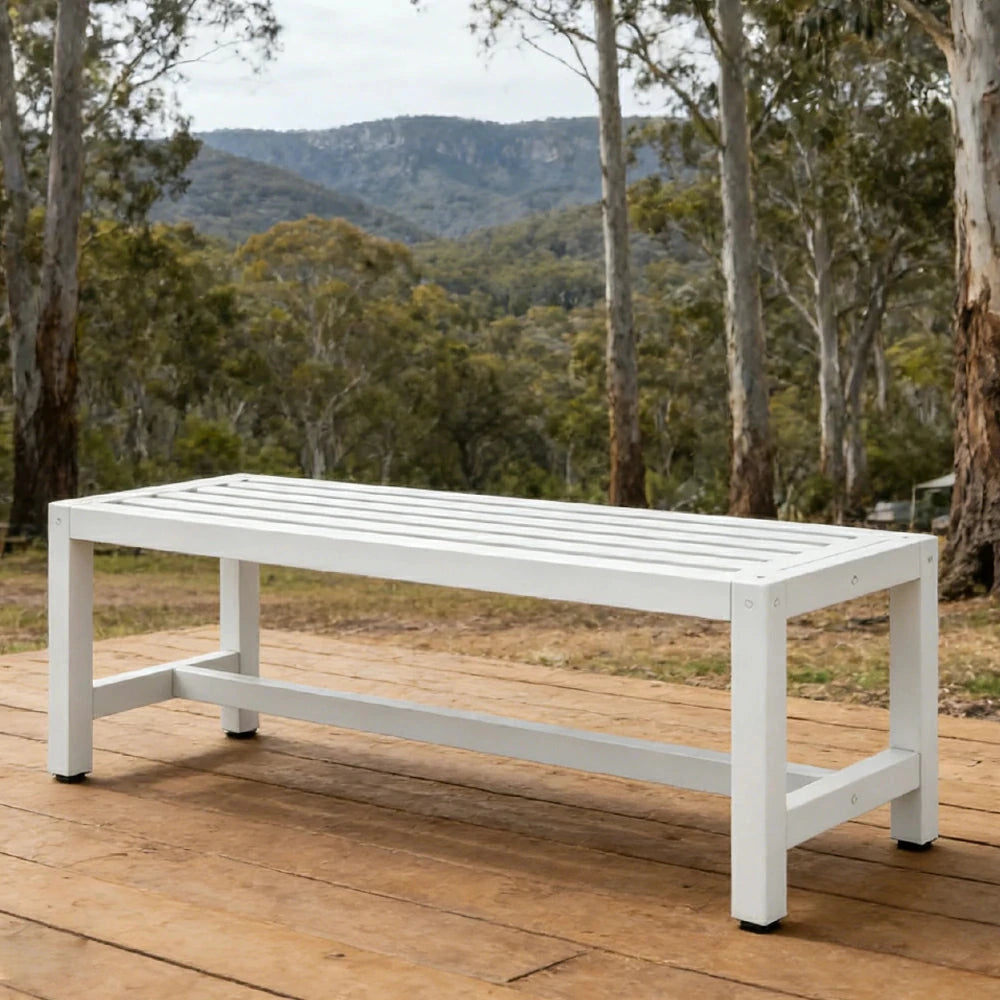 CUETIQ Outdoor Pool Table Bench - Reinforced Connecting Bar Design Metal Frame Waterproof Outdoor Seating for Backyard Patio Games - White