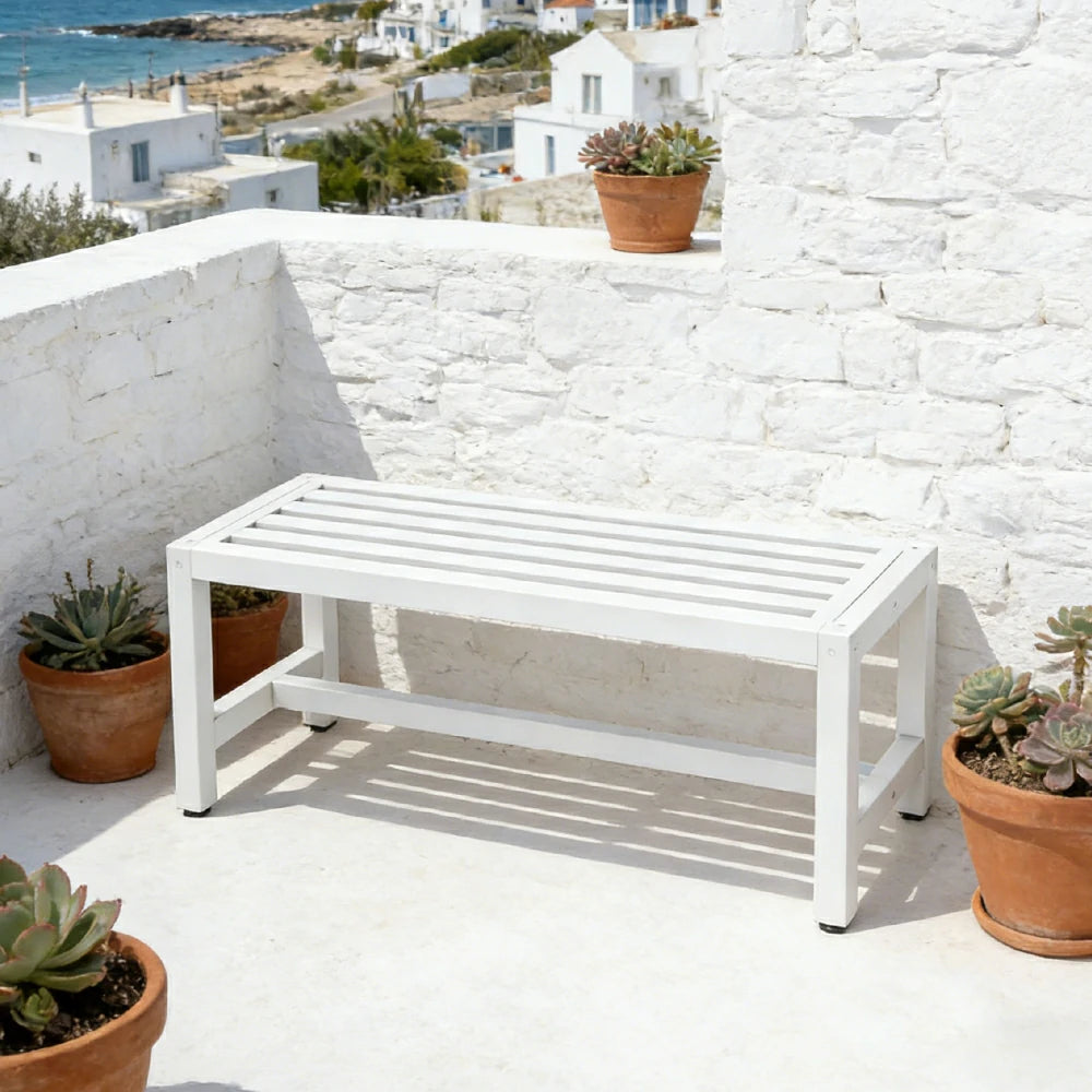 CUETIQ Outdoor Pool Table Bench - Reinforced Connecting Bar Design Metal Frame Waterproof Outdoor Seating for Backyard Patio Games - White