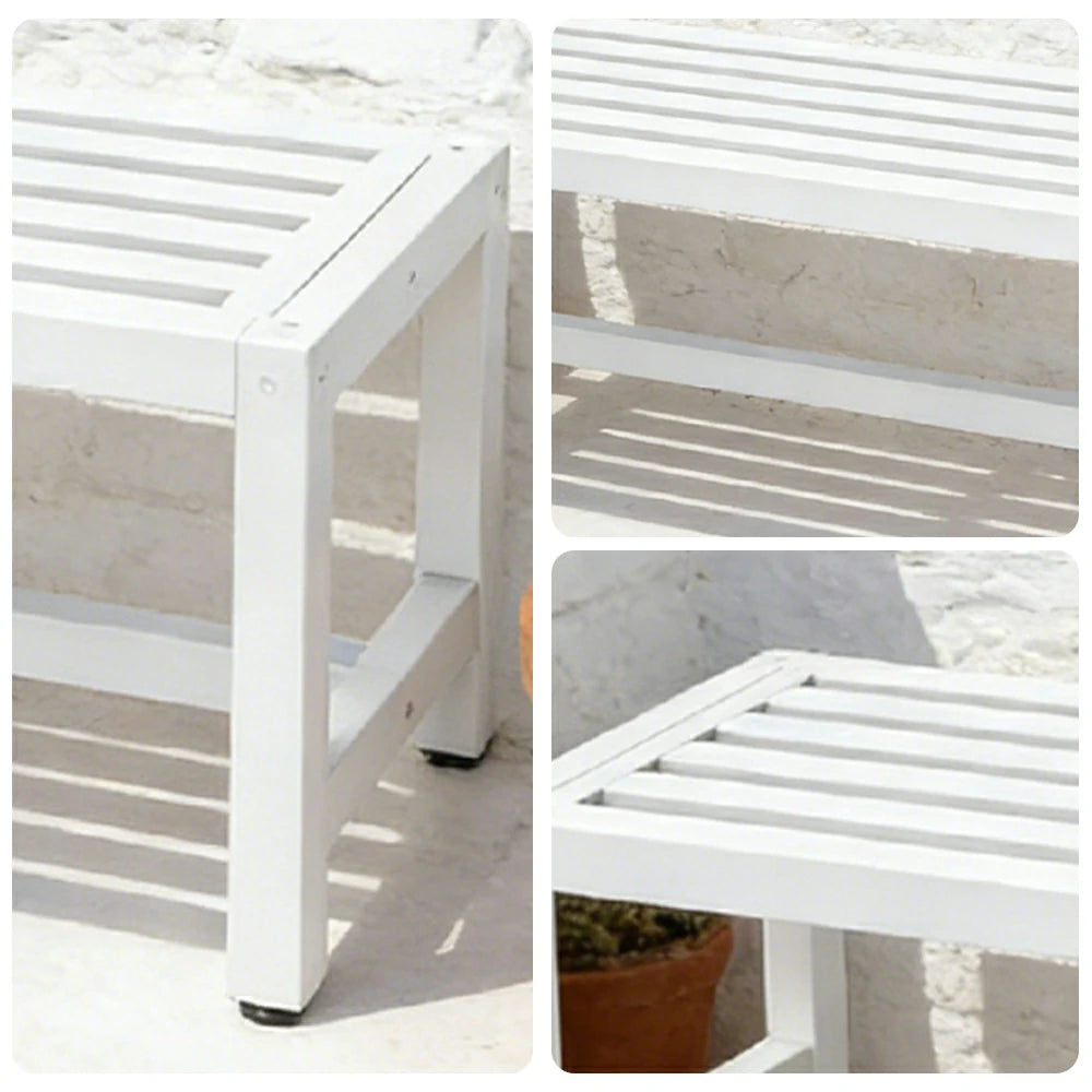 CUETIQ Outdoor Pool Table Bench - Reinforced Connecting Bar Design Metal Frame Waterproof Outdoor Seating for Backyard Patio Games - White